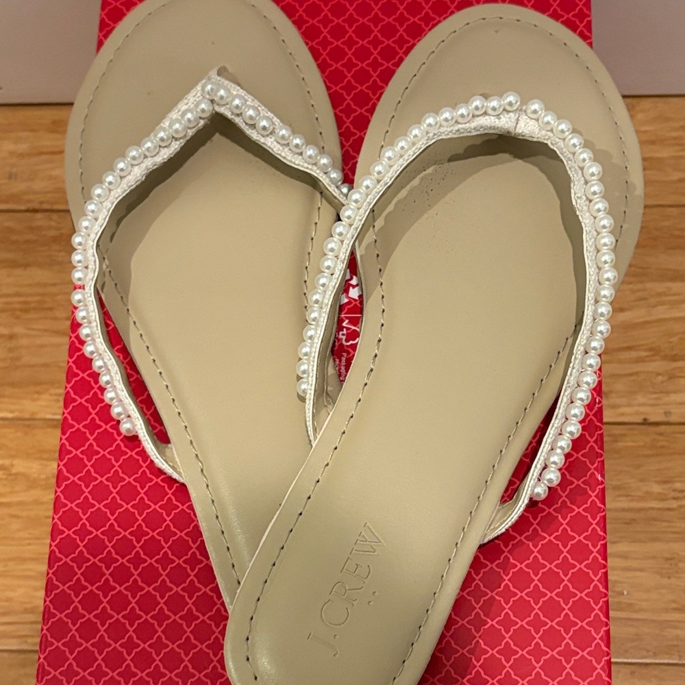 J. Crew Pearl-Embellished Cream Sandals